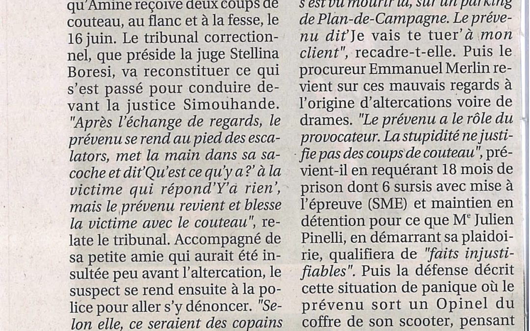 Tribunal correctionnel – L’altercation se termine au couteau sur un parking de Plan de campagne